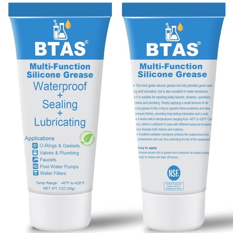 BTAS Faucet O Ring Silicone Grease for Plumbers Valve Pool Pump Lubricant Sealing Waterproof Food Grade 1 oz 2 Pcs - Image 1